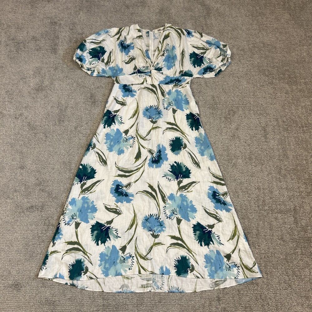 Diane von Furstenberg DVF Marjorie Dress Womens 10 Midi Floral Linen Pockets